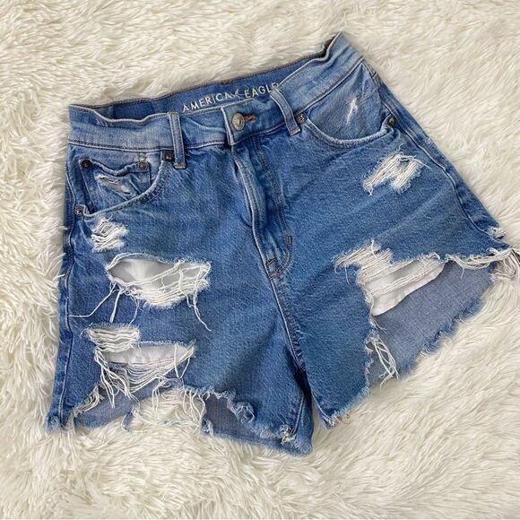 American Eagle Outfitters Distressed Denim Highest Rise 90's Boyfriend Shorts - Picture 1 of 5